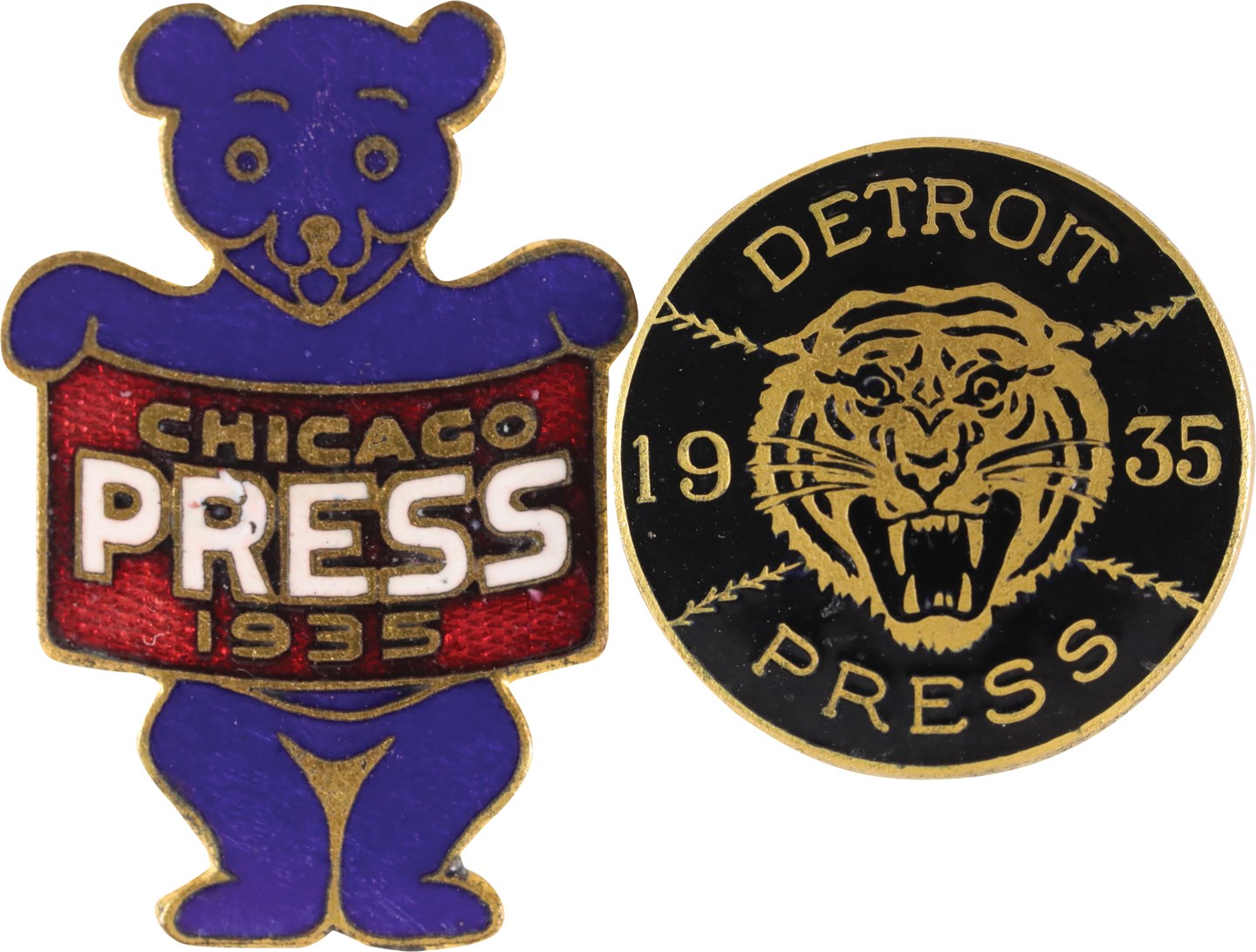 - High Grade 1935 Chicago Cubs & Detroit Tigers World Series Press Pins