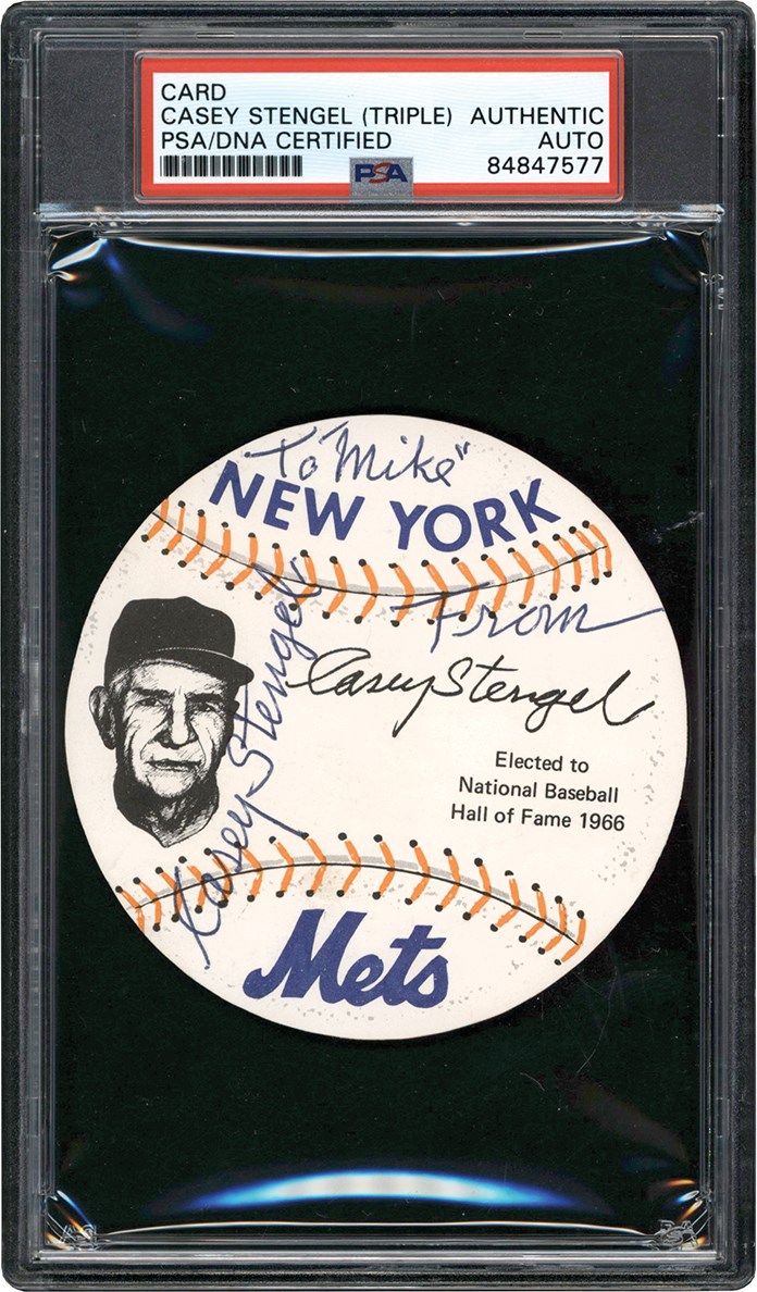 Baseball Autographs - Casey Stengel Triple-Signed Card (PSA)