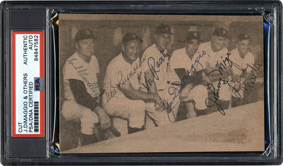 Baseball Autographs - Joe DiMaggio & Yankees Multi-Signed Magazine Photo (PSA)