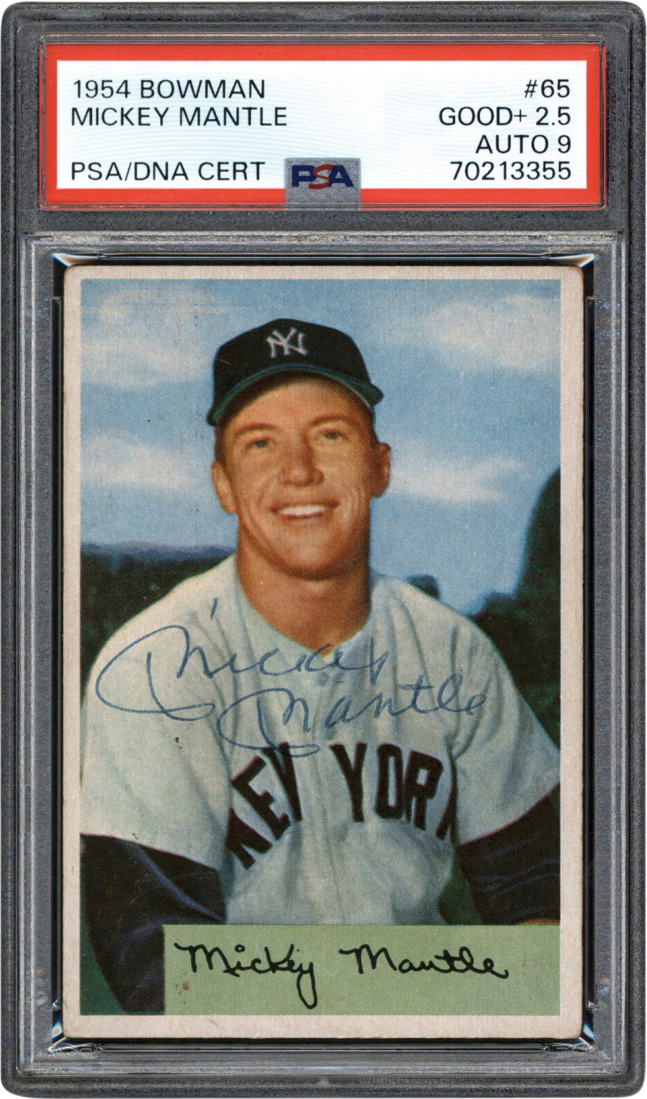 - Signed 1954 Bowman #65 Mickey Mantle PSA GD+ 2.5 Auto 9