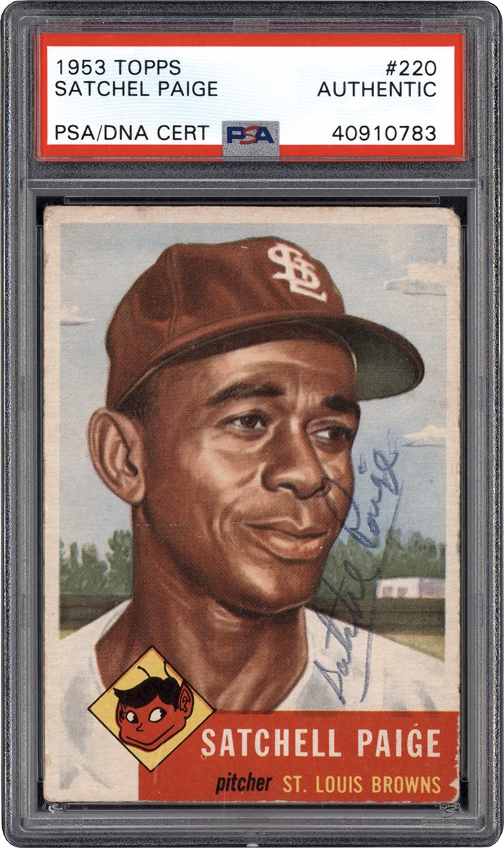 - igned 1953 Topps Baseball #220 Satchel Paige (PSA Authentic)