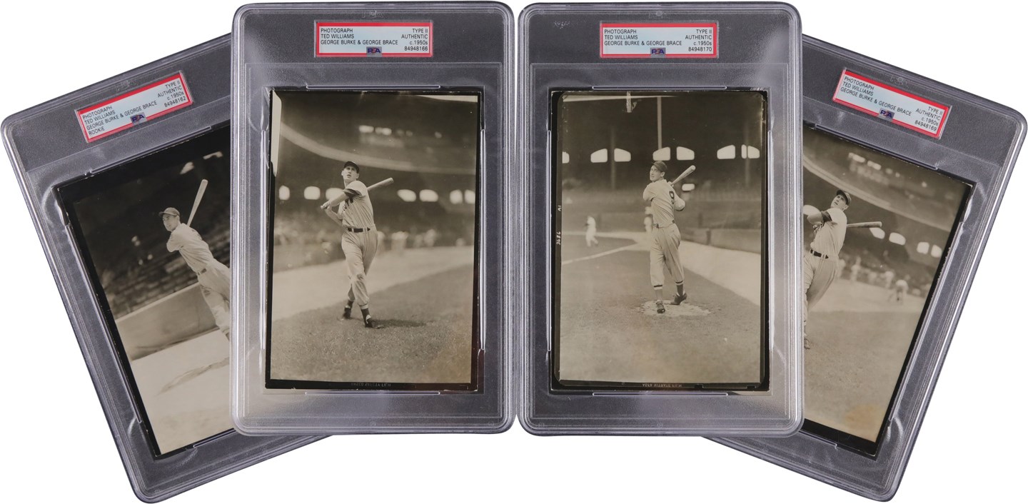 - 1950s Ted Williams George Burke & George Brace Photo Collection (4) w/1939 Rookie Image (PSA Type II)
