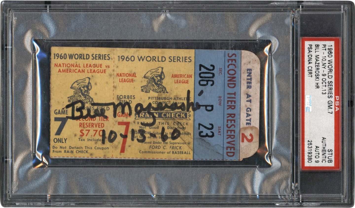 - 1960 Bill Mazeroski Signed World Series Game 7 Home Run Ticket Stub PSA Authentic Auto 9
