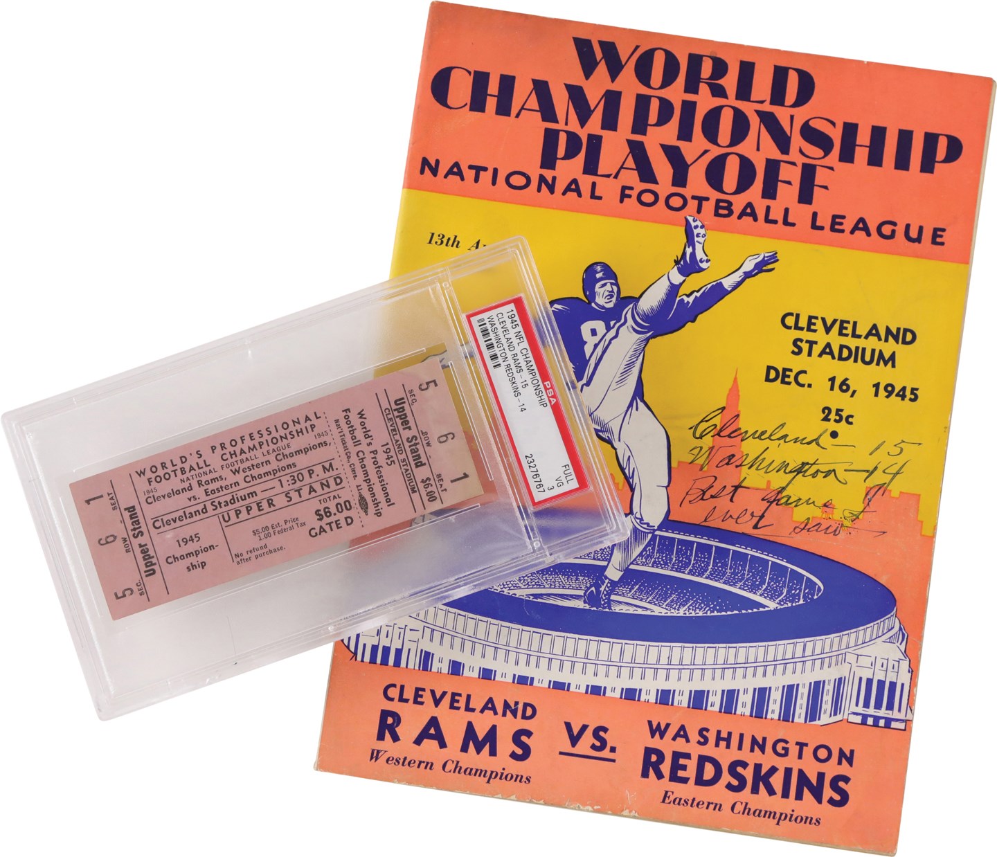 - 1945 NFL World Championship Game PSA 3 Full Ticket and Program - Baugh Hits the Post