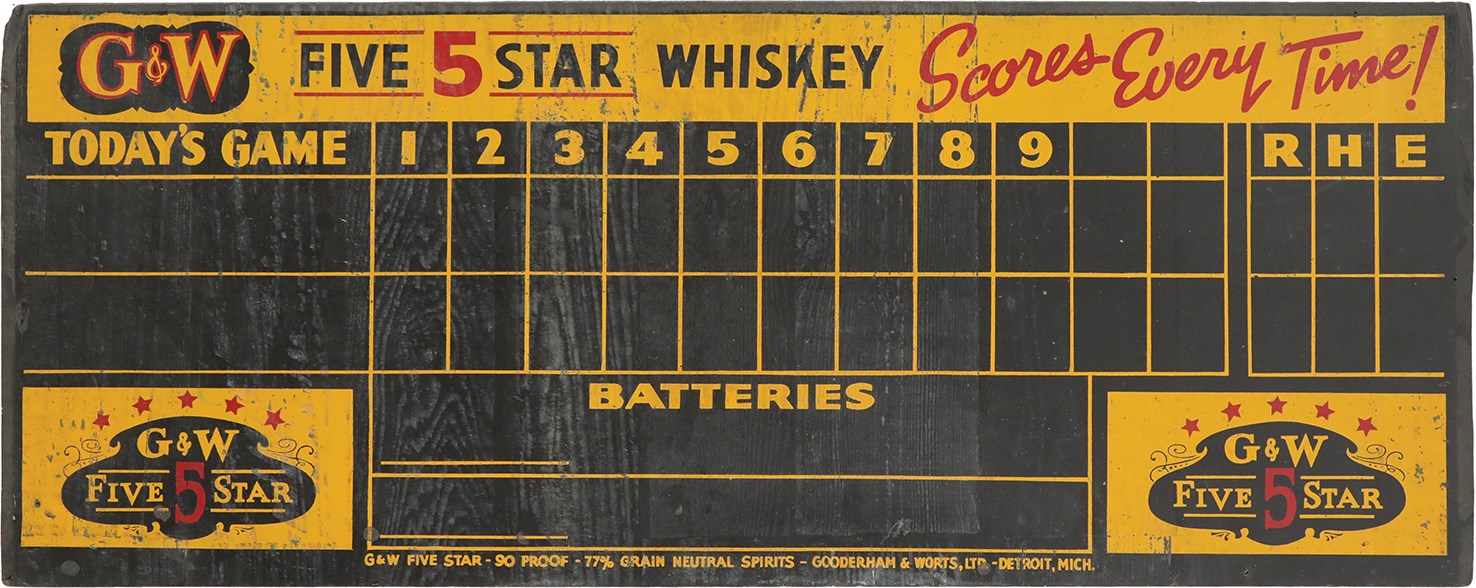 Baseball Memorabilia - Circa 1930s Five 5 Star Whiskey Bar Room Baseball Scoreboard