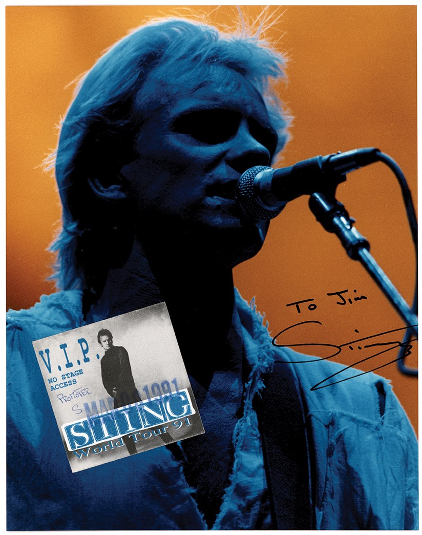 Rock And Pop Culture - March 1991 Sting Signed Oversize Photo with V.I.P No Stage Access Promoter Pass World Tour (PSA)