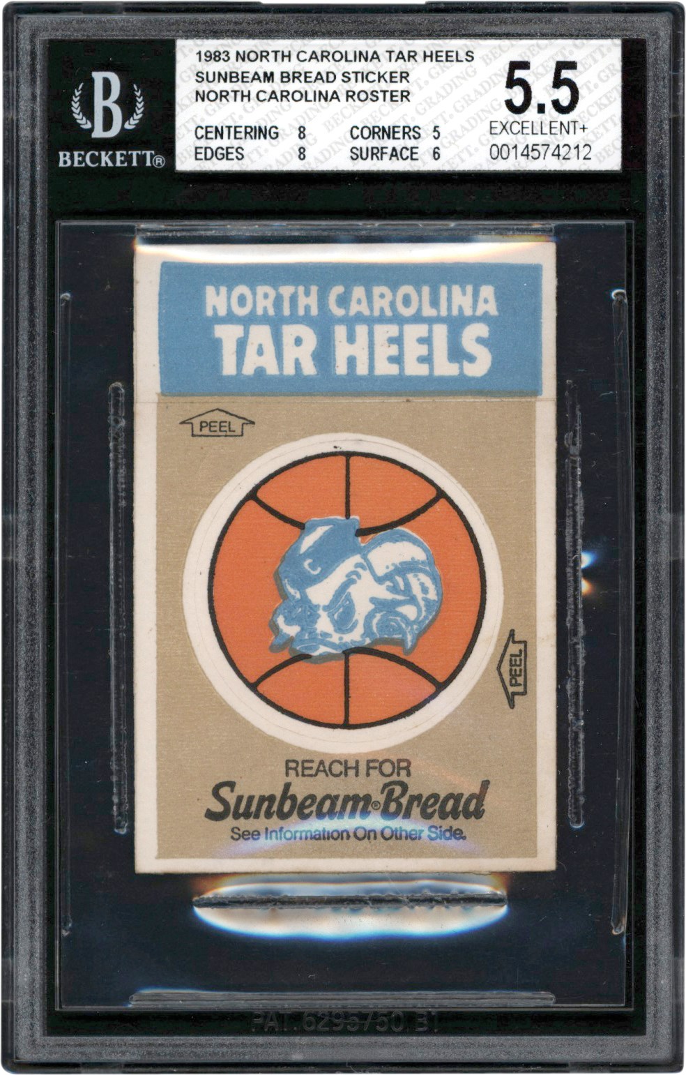Basketball Cards - 1983 North Carolina Tar Heels Sunbeam Bread Roster Sticker w/Michael Jordan BGS EX+ 5.5