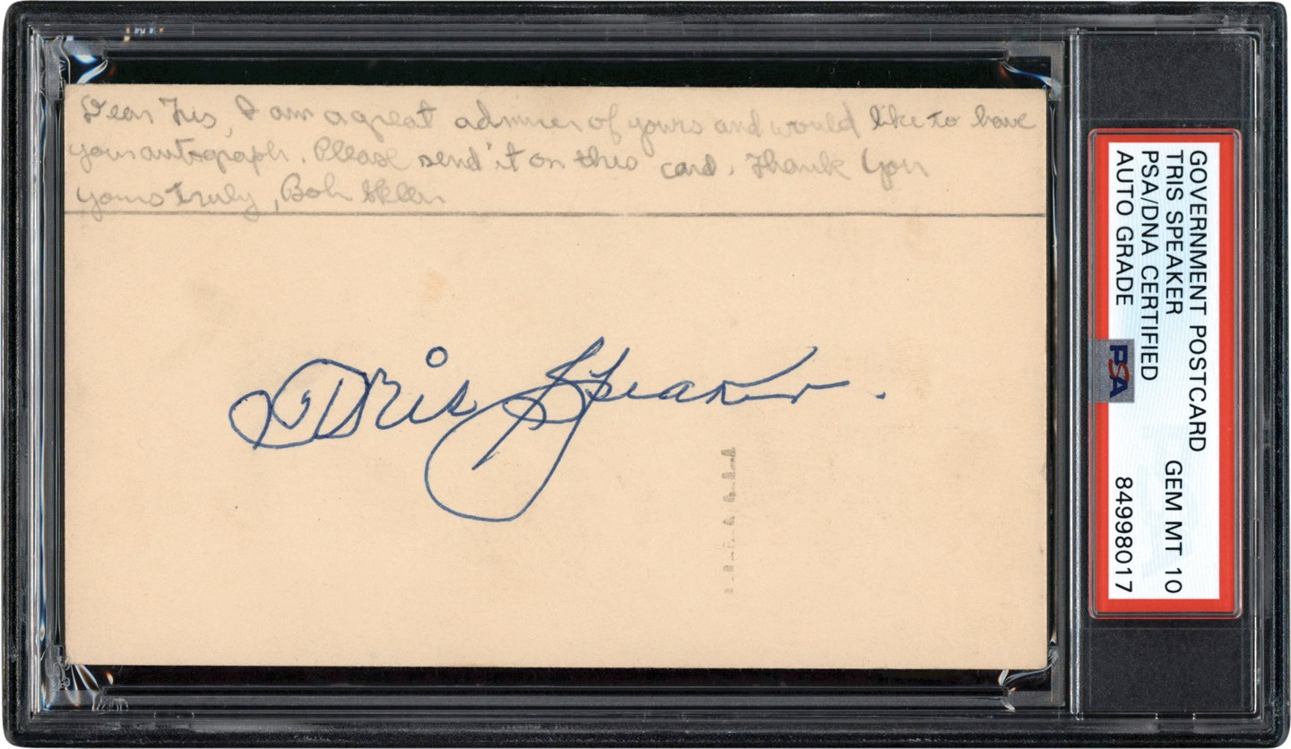 - 1949 Tris Speaker Signed Government Postcard (PSA GEM MINT 10)