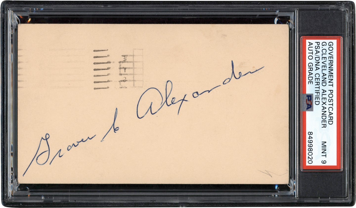 The Long Beach Autograph Collection - 1950 Grover Alexander Signed Government Postcard (PSA MINT 9)