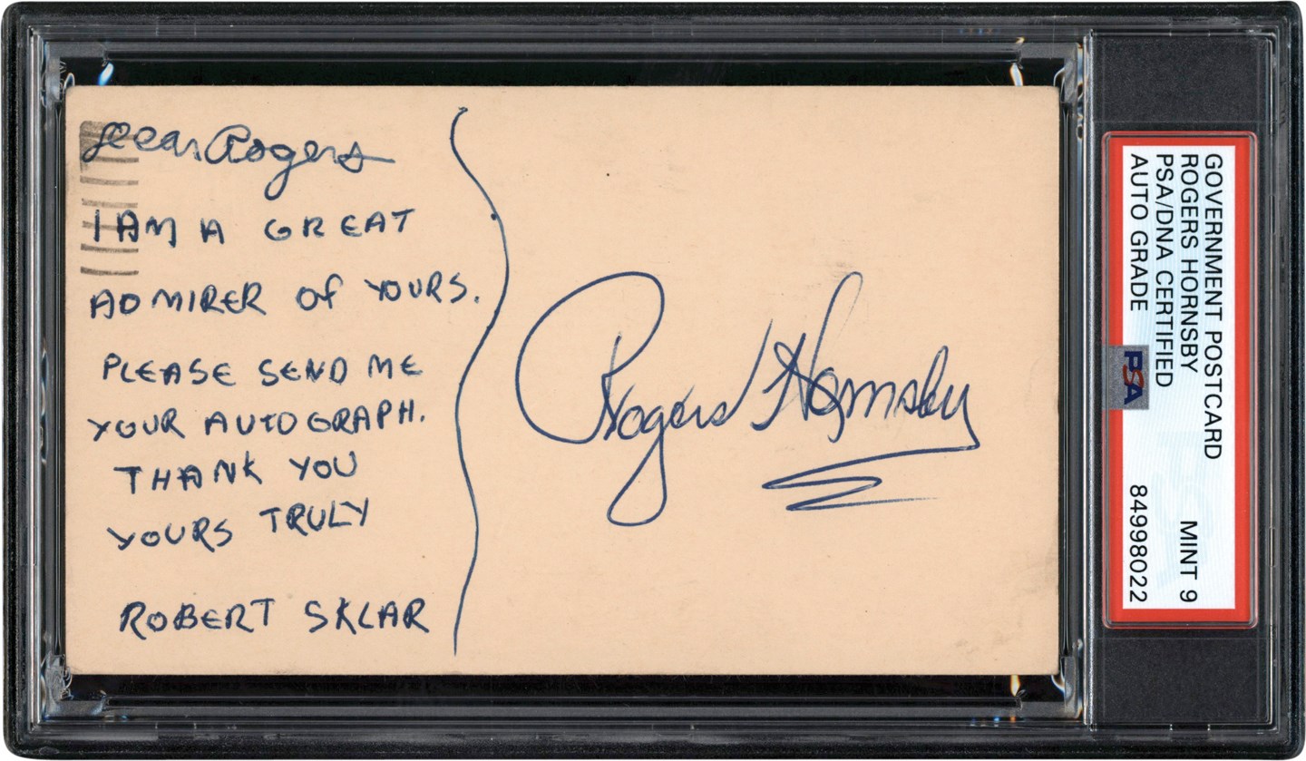 The Long Beach Autograph Collection - 1948 Rogers Hornsby Signed Government Postcard (PSA MINT 9)