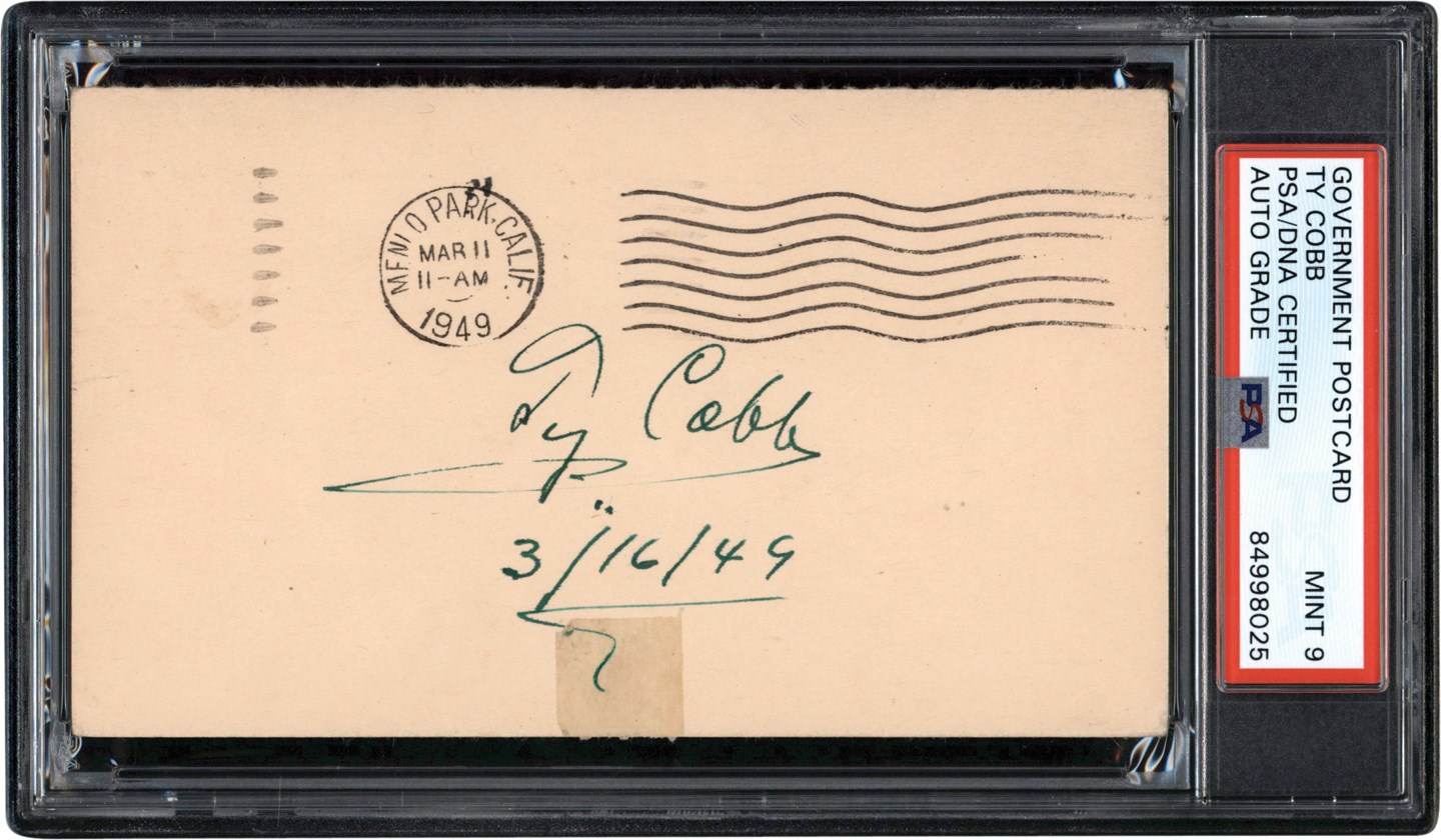 The Long Beach Autograph Collection - 1949 Ty Cobb Signed Government Postcard (PSA MINT 9)