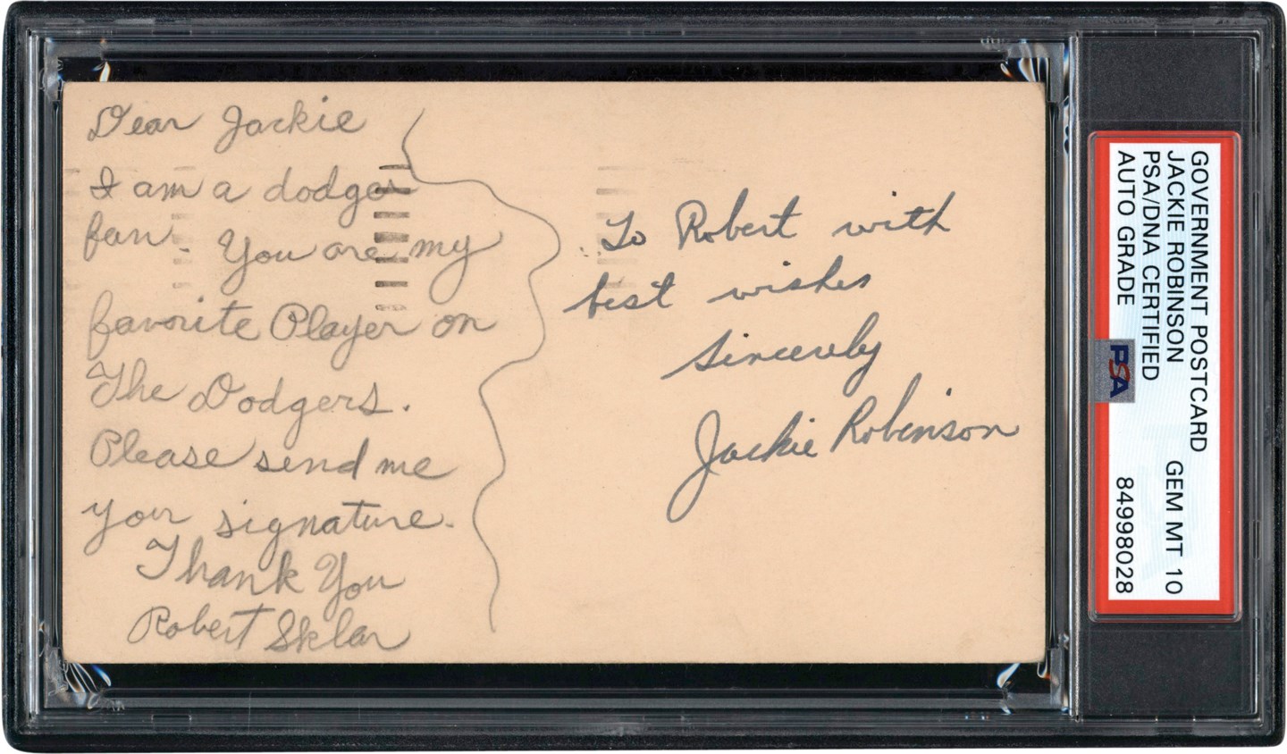 The Long Beach Autograph Collection - 1948 Jackie Robinson Signed Government Postcard (PSA GEM MINT 10)