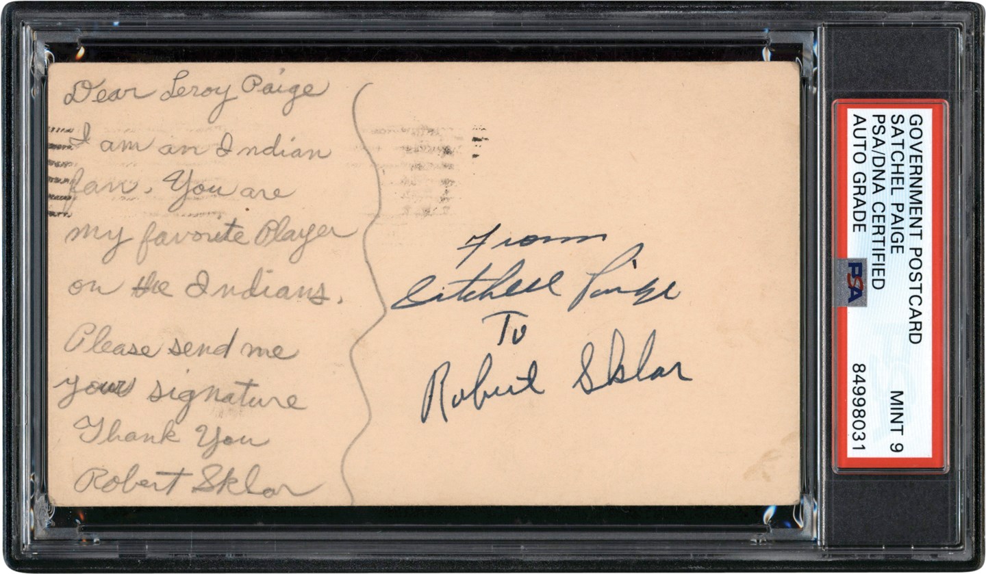 - 1948 Satchel Paige "Rookie" Signed Government Postcard (PSA MINT 9)