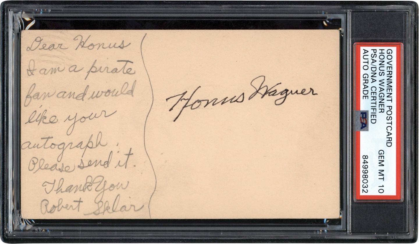Baseball Autographs - 1948 Honus Wagner Signed Government Postcard (PSA GEM MINT 10)