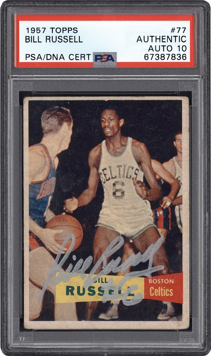 - igned 1957-1958 Topps Basketball #77 Bill Russell Rookie PSA Authentic Auto 10