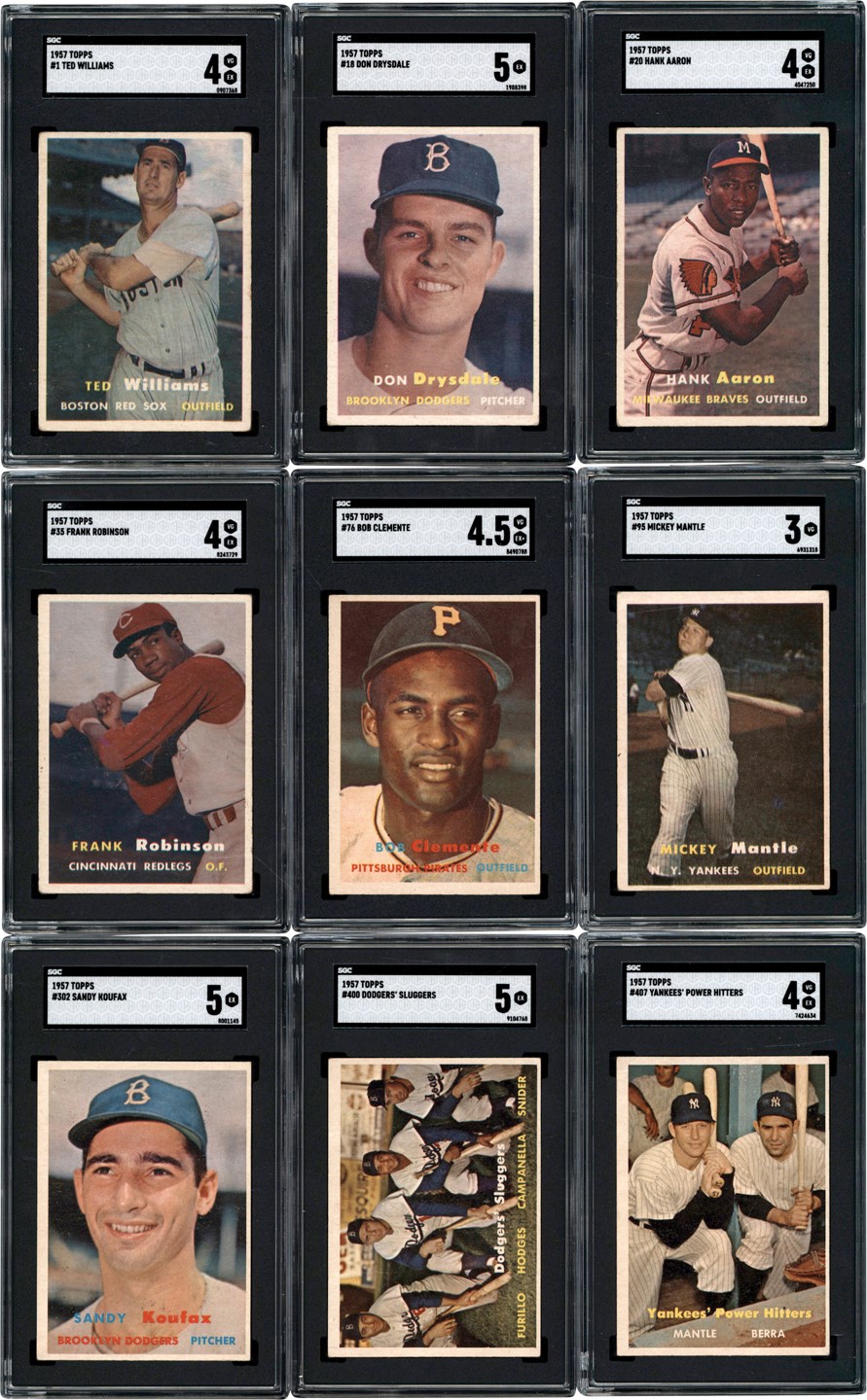 - 1957 Topps Baseball Near-Complete Set w/SGC Keys (363/407) Plus Duplicates