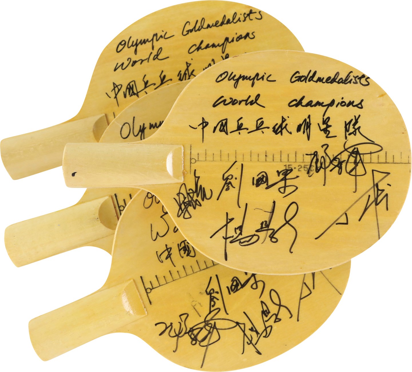 Olympics and All Sports - 1997 Team China Champions World Table Tennis Team-Signed Paddles (4)