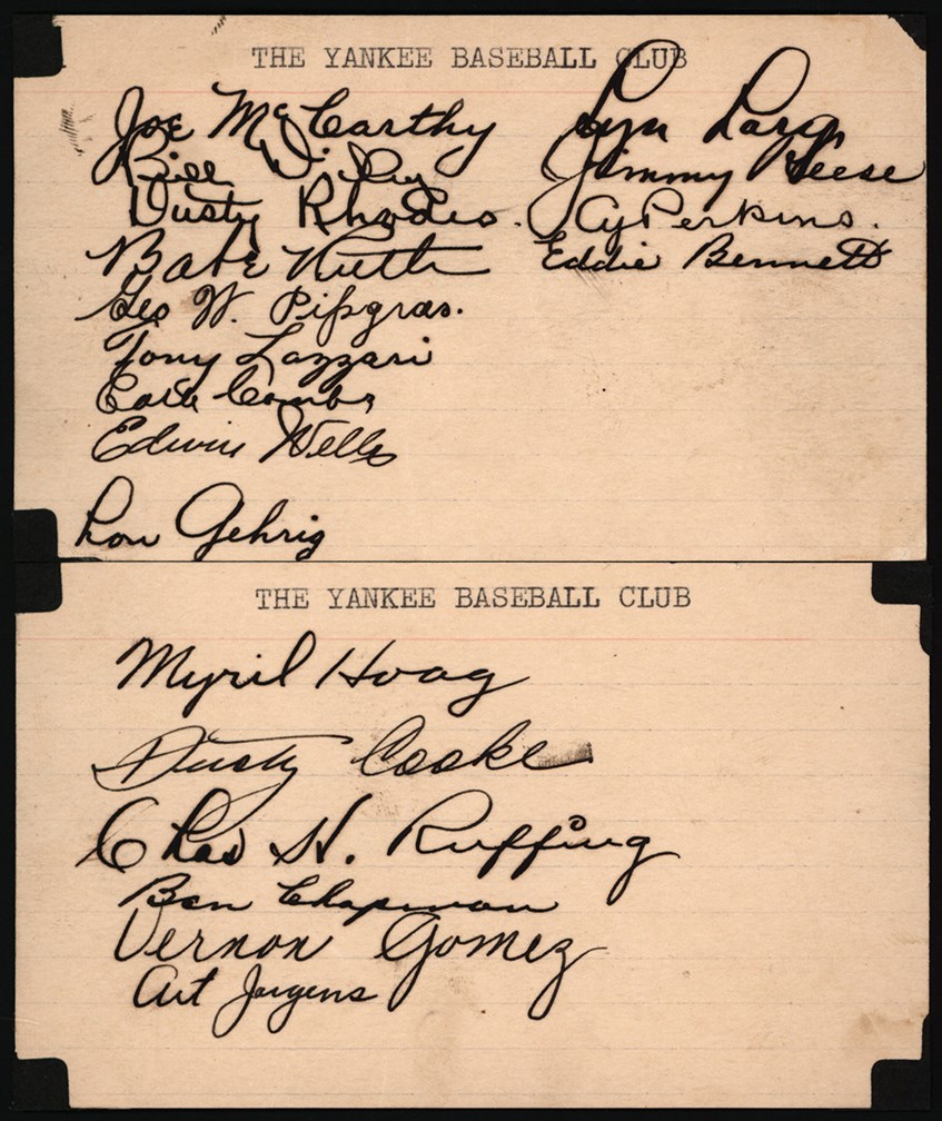 Baseball Autographs - 1931 New York Yankees Team-Signed Index Cards w/Babe Ruth (PSA)