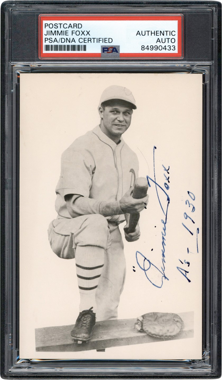 Baseball Autographs - 1930 Jimmie Foxx Signed Postcard (PSA)