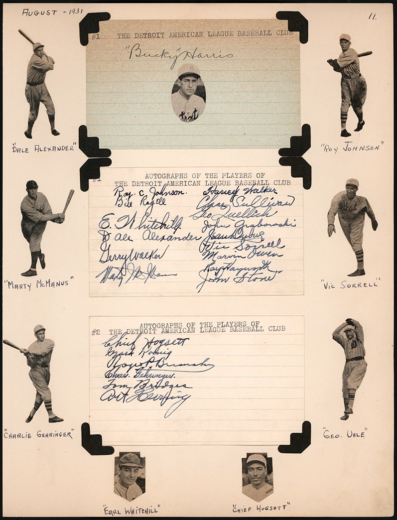 - 1931 Detroit Tigers Team-Signed Index Card Sheet w/Roger Bresnahan (PSA)