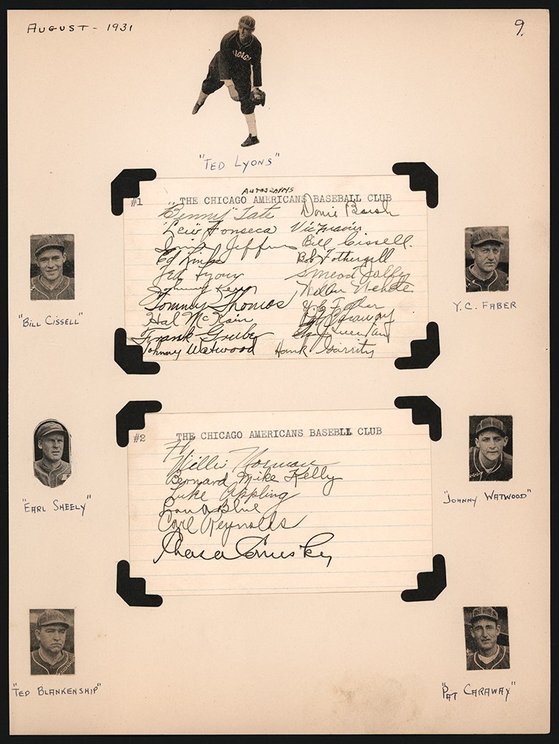 Baseball Autographs - 1931 Chicago White Sox Team-Signed Index Card Sheet (PSA)