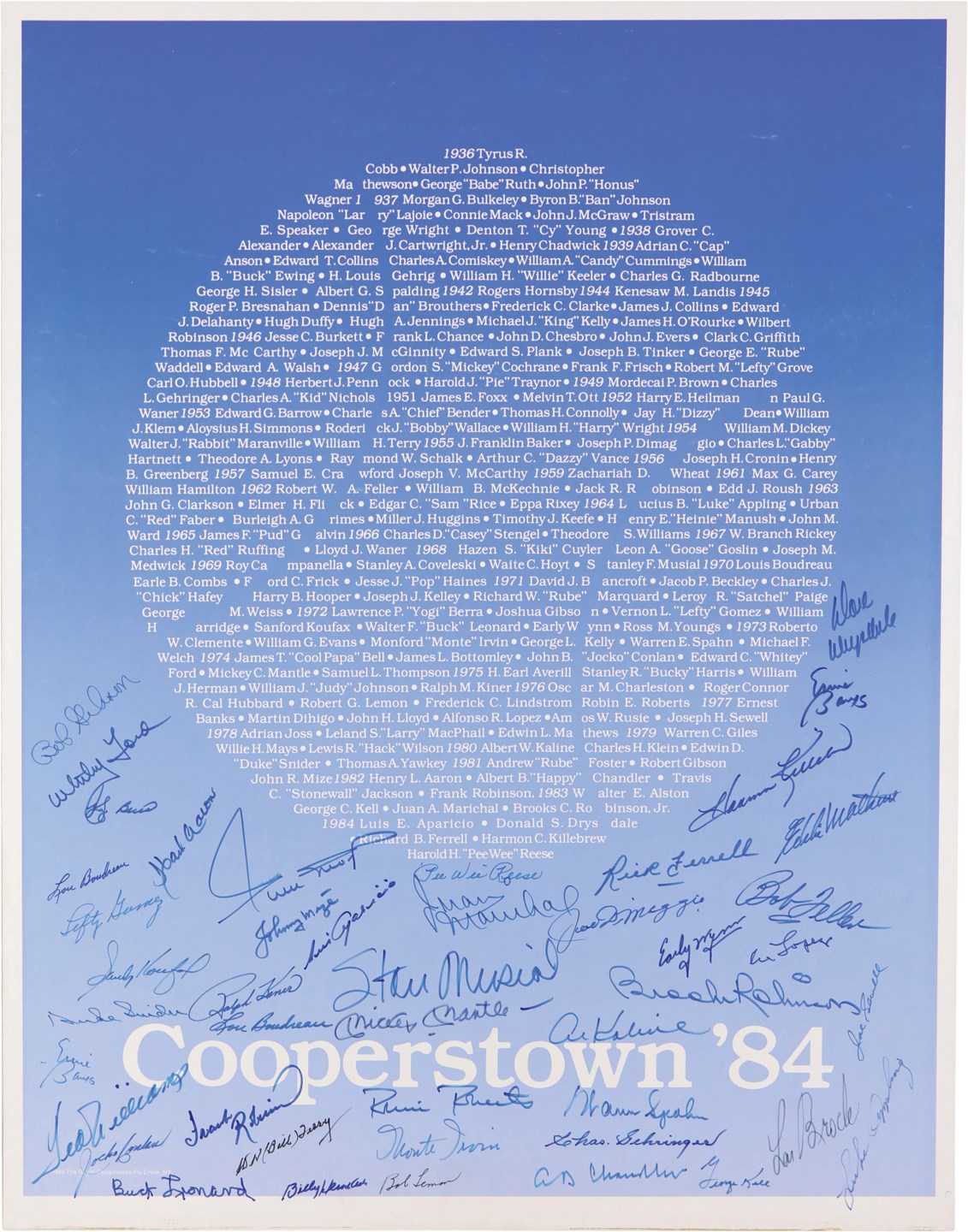 Baseball Autographs - Cooperstown HOFers Mutli-Signed Poster w/Mays, Mantle & Williams (PSA)