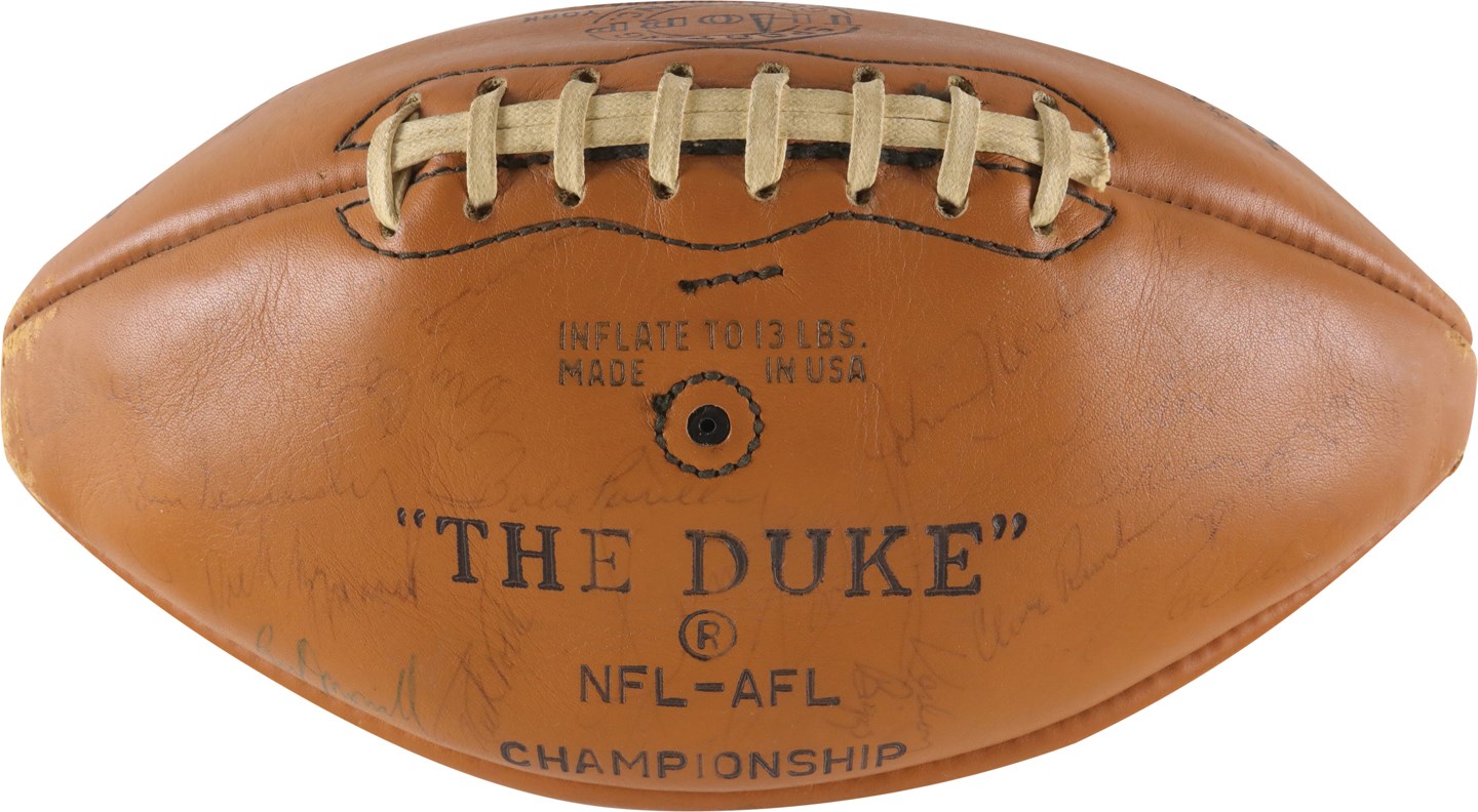 Football - Extraordinary Vintage Super Bowl III “NFL-AFL Championship” Football signed by 68 Members of the New York Jets and Baltimore Colts w/Joe Namath & Other Hall of Famers (PSA)