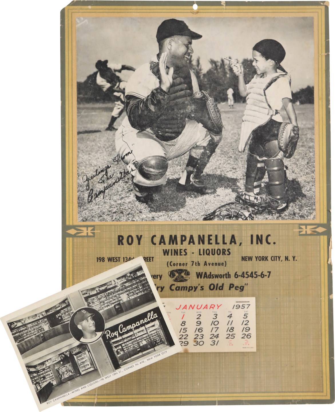 - 1950s Roy Campanella Calendar & Post Card Advertising His Fateful Liquor Store