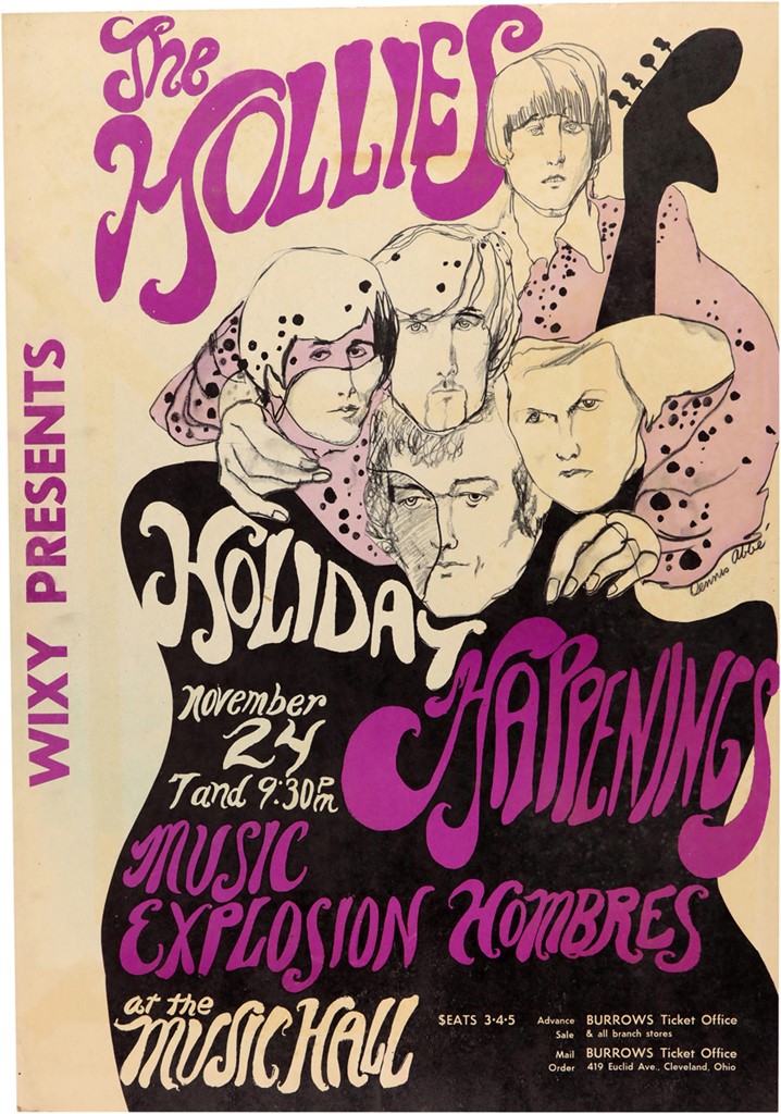 - 1960s "The Hollies" Psychedelic Concert Poster by Dennis Abbe