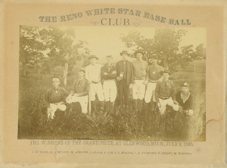 19th Century Baseball - 1885 Reno White Star Baseball Club Mounted Albumen Print.