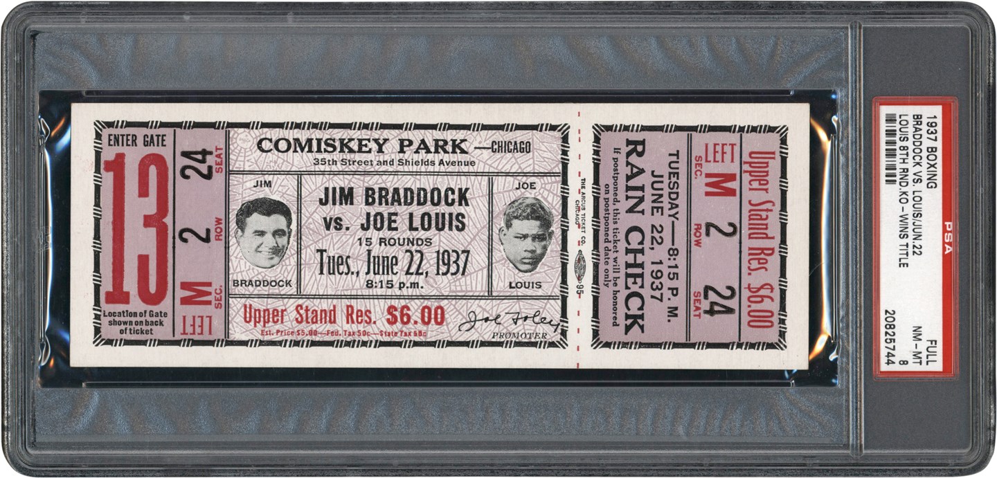 - 1937 James Braddock vs. Joe Louis World Heavyweight Championship Full Ticket PSA NM-MT 8 (Pop 2 Highest Graded)
