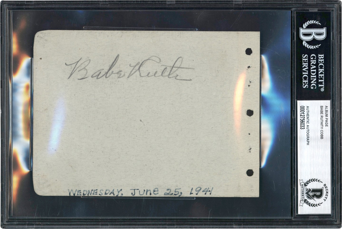 Baseball Autographs - 1941 Babe Ruth & Ty Cobb Signed Album Page (Beckett & JSA)