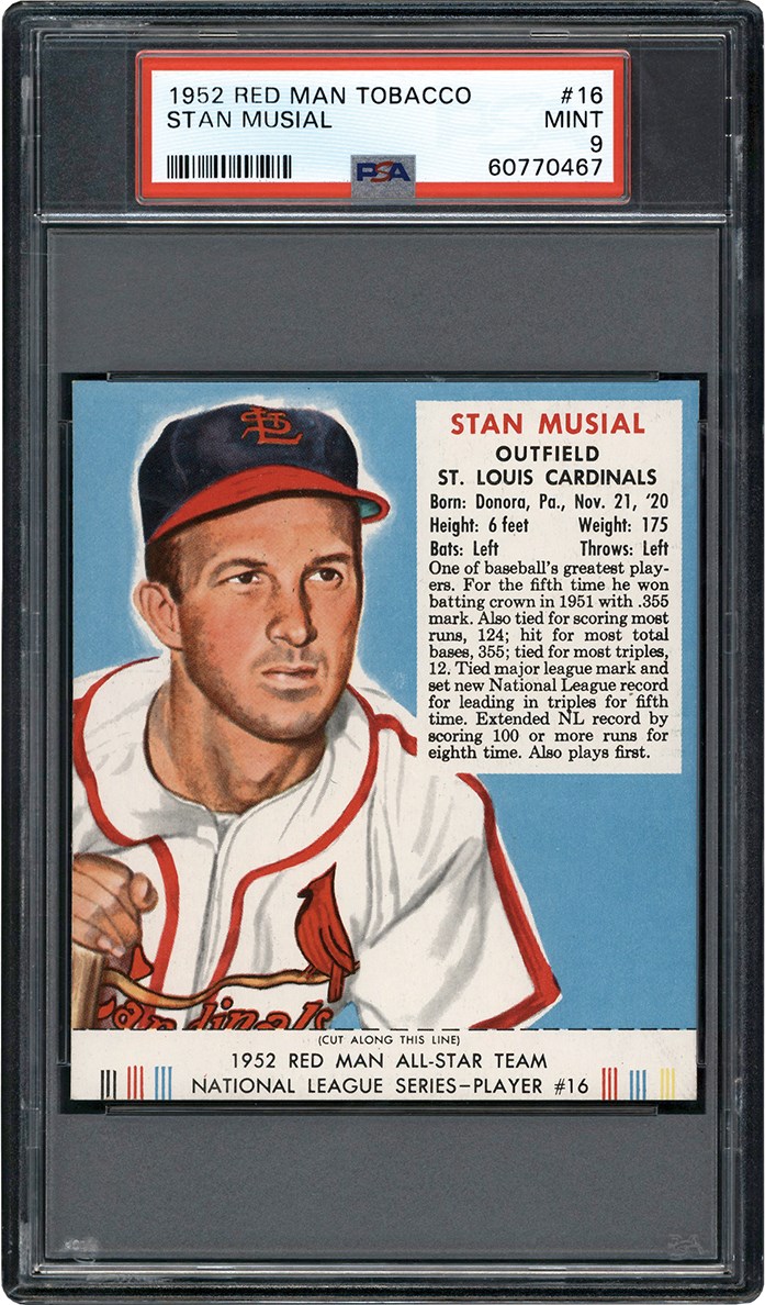 - 1952 Red Man #16 Stan Musial PSA MINT 9 (1 of 4 None Higher)