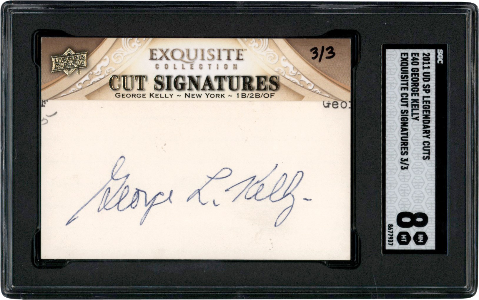 - 2011 SP Legendary Cuts Exquisite Signatures #E40 George Kelly Autograph #3/3 SGC NM-MT 8