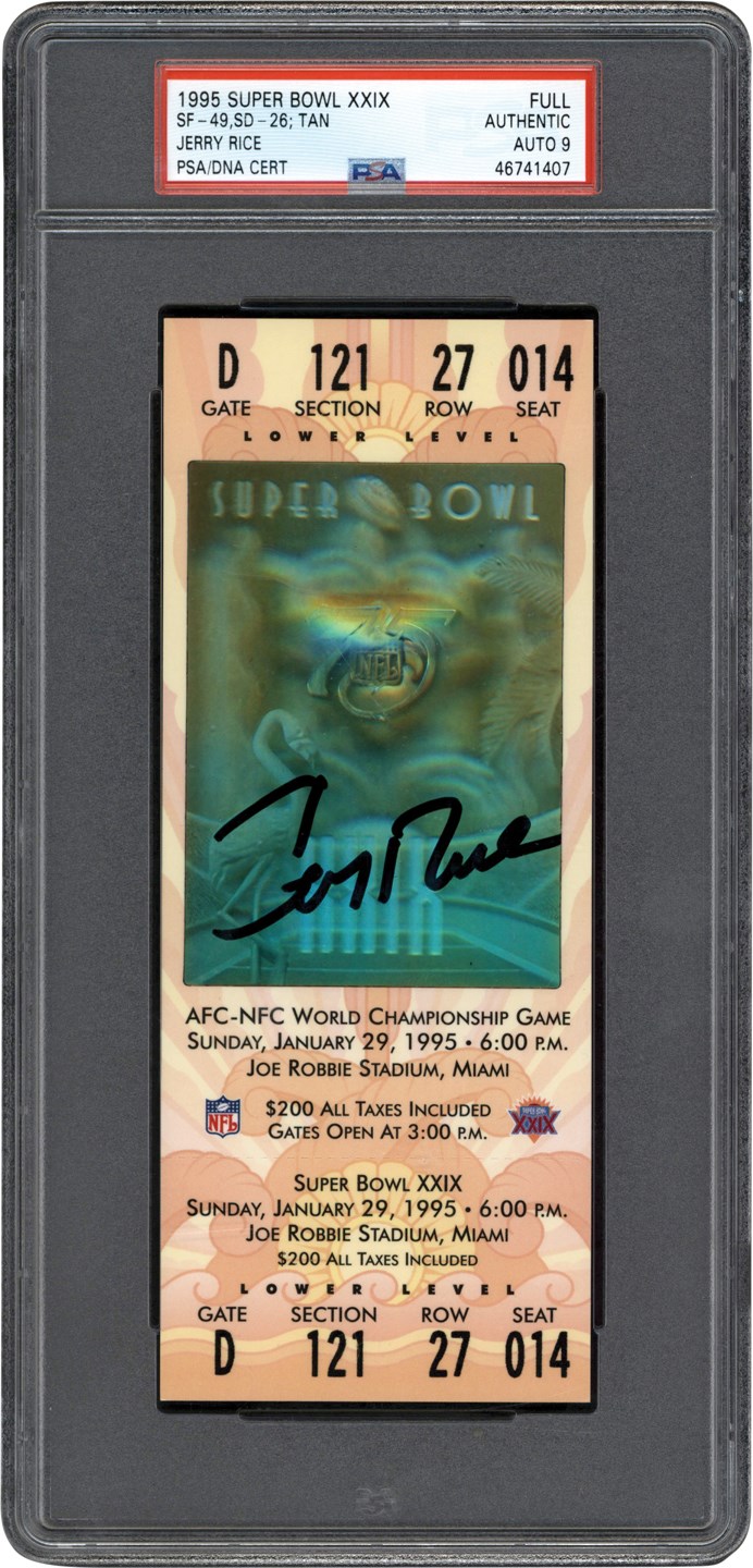 Football - Jerry Rice Signed 1994 Super Bowl XXIX Full Ticket PSA Auto 9