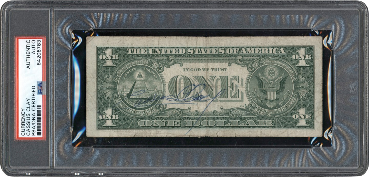 - 1960s Cassius Clay Signed Dollar Bill (PSA)