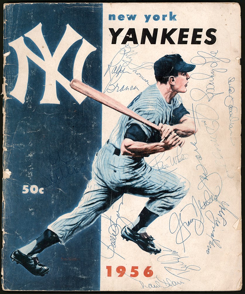 - HOFers & Stars Multi-Signed 1956 New York Yankees Yearbook w/Mantle & DiMaggio (JSA)