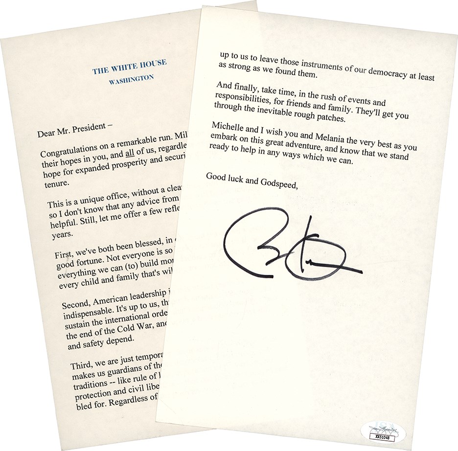 Rock And Pop Culture - Barack Obama Signed Welcome Letter to Donald Trump (JSA)
