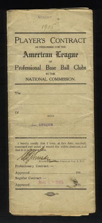 Cuban Baseball - First Cuban New York Yankees Contract Signed by Ban Johnson (1915)