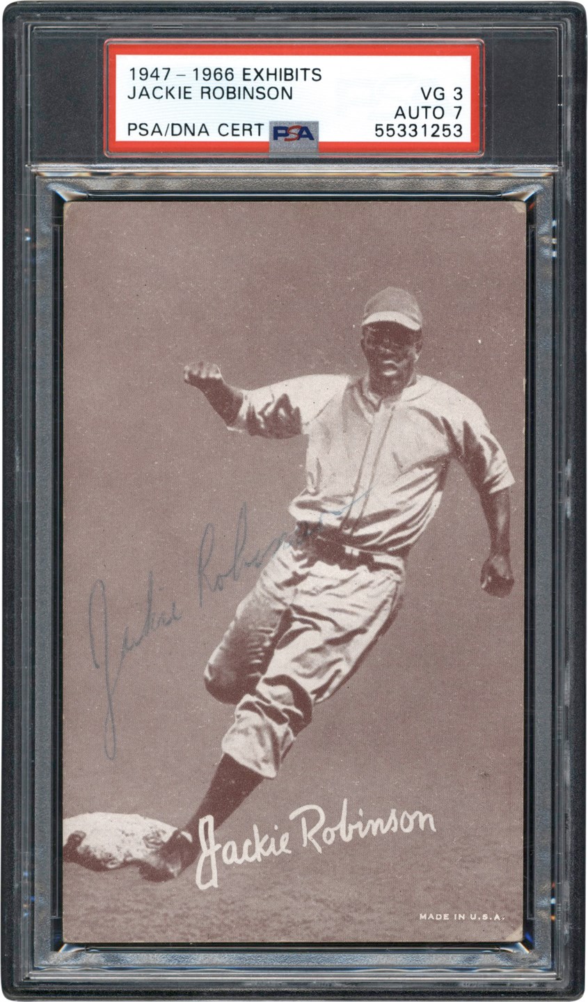 - Signed 1947-1966 Exhibits Jackie Robinson PSA VG 3  Auto 7 (Pop 1 One Higher)