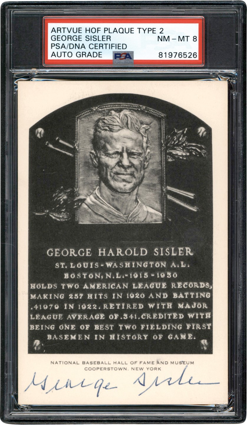 Baseball Autographs - 1956 George Sisler Signed Artvue Hall of Fame Postcard (PSA NM-MT 8 Auto)