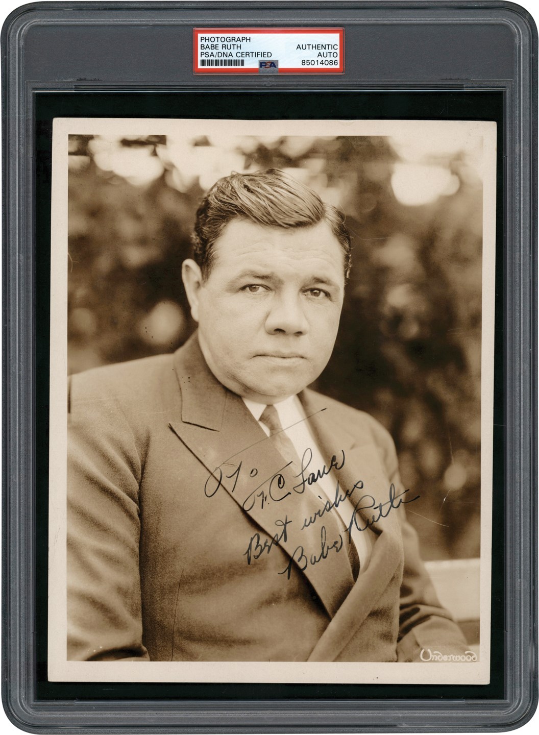 Baseball Autographs - Babe Ruth Signed Photograph Personalized to Baseball Writer F. C. Lane (PSA)