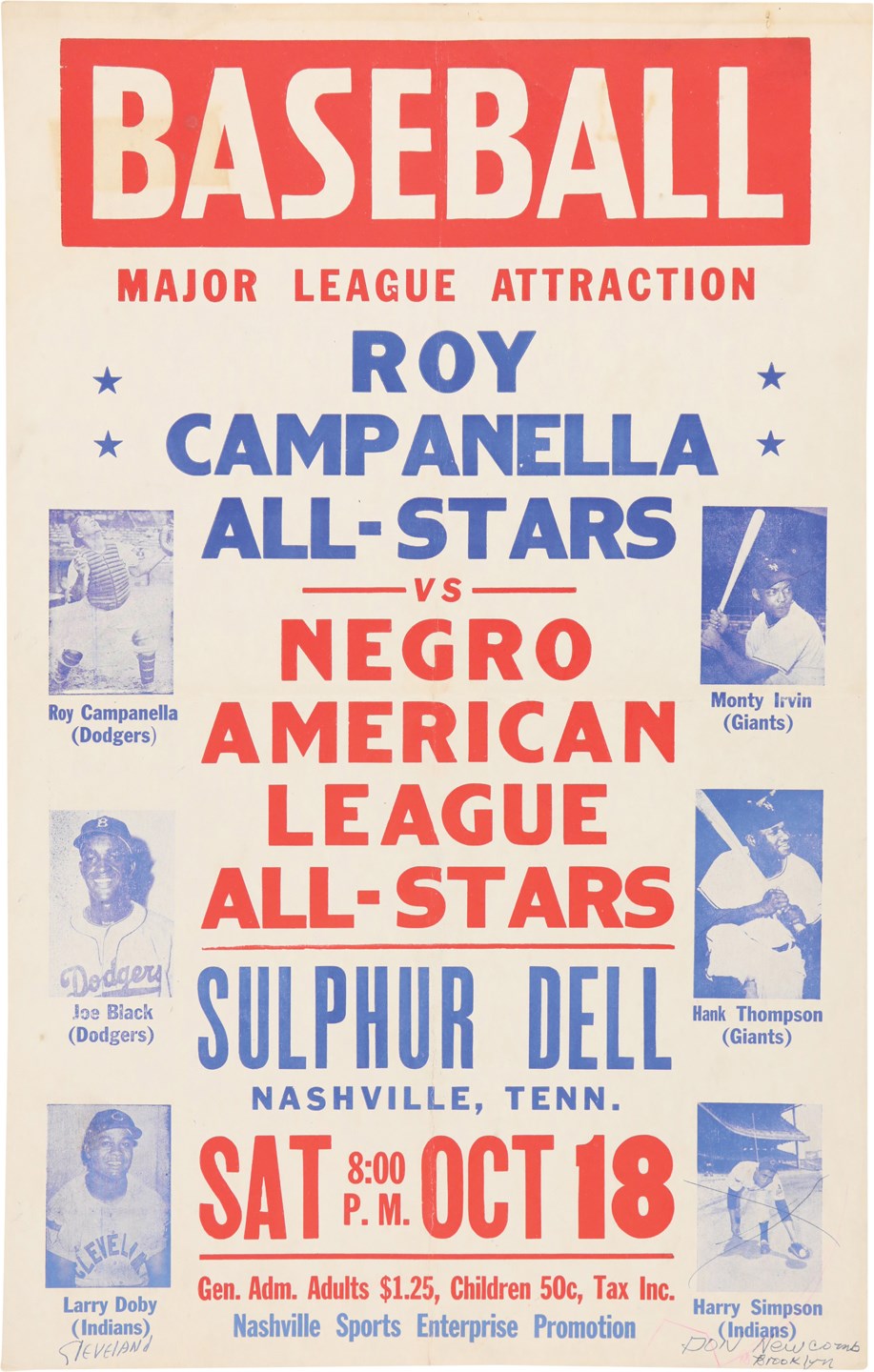 - 1952 Roy Campanella All-Stars vs. Negro American League All-Stars Broadside