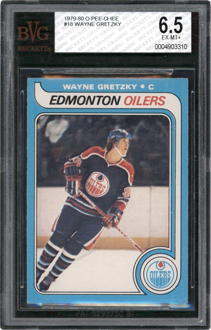 - 1979 O-Pee-Chee Hockey #18 Wayne Gretzky Rookie Card BVG EX-MT+ 6.5 (Blue Print Lines on Reverse)