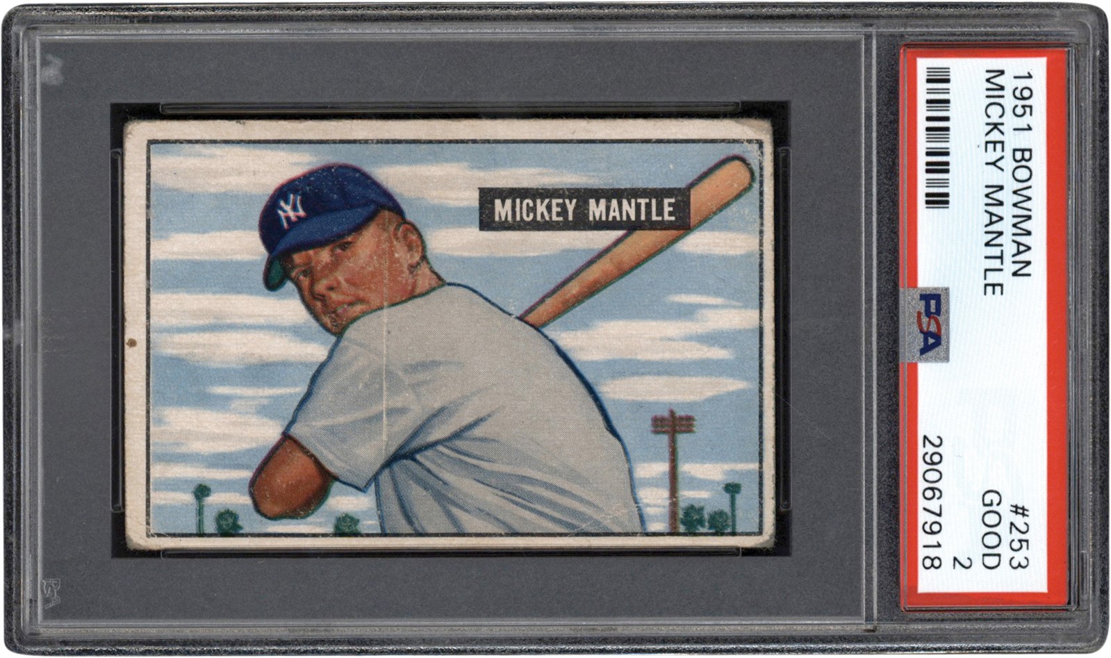 - 1951 Bowman #253 Mickey Mantle Rookie PSA GD 2
