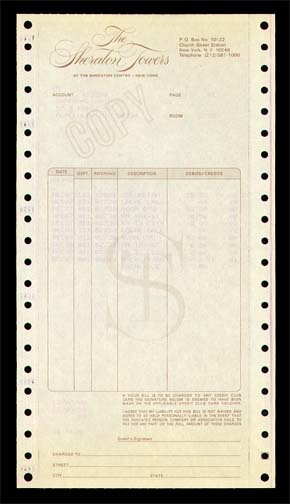Mark Chapman Hotel Bill from John Lennon Assassination (6x11”)