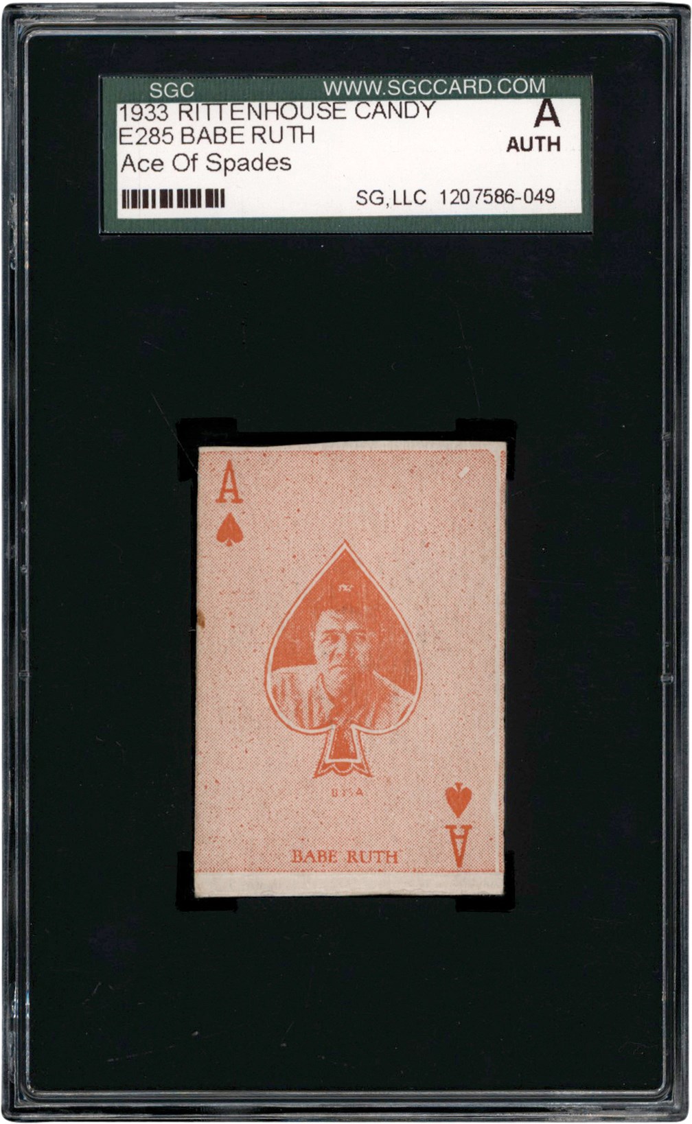 - 933 Rittenhouse Candy Babe Ruth (Ace of Spades) SGC Authentic