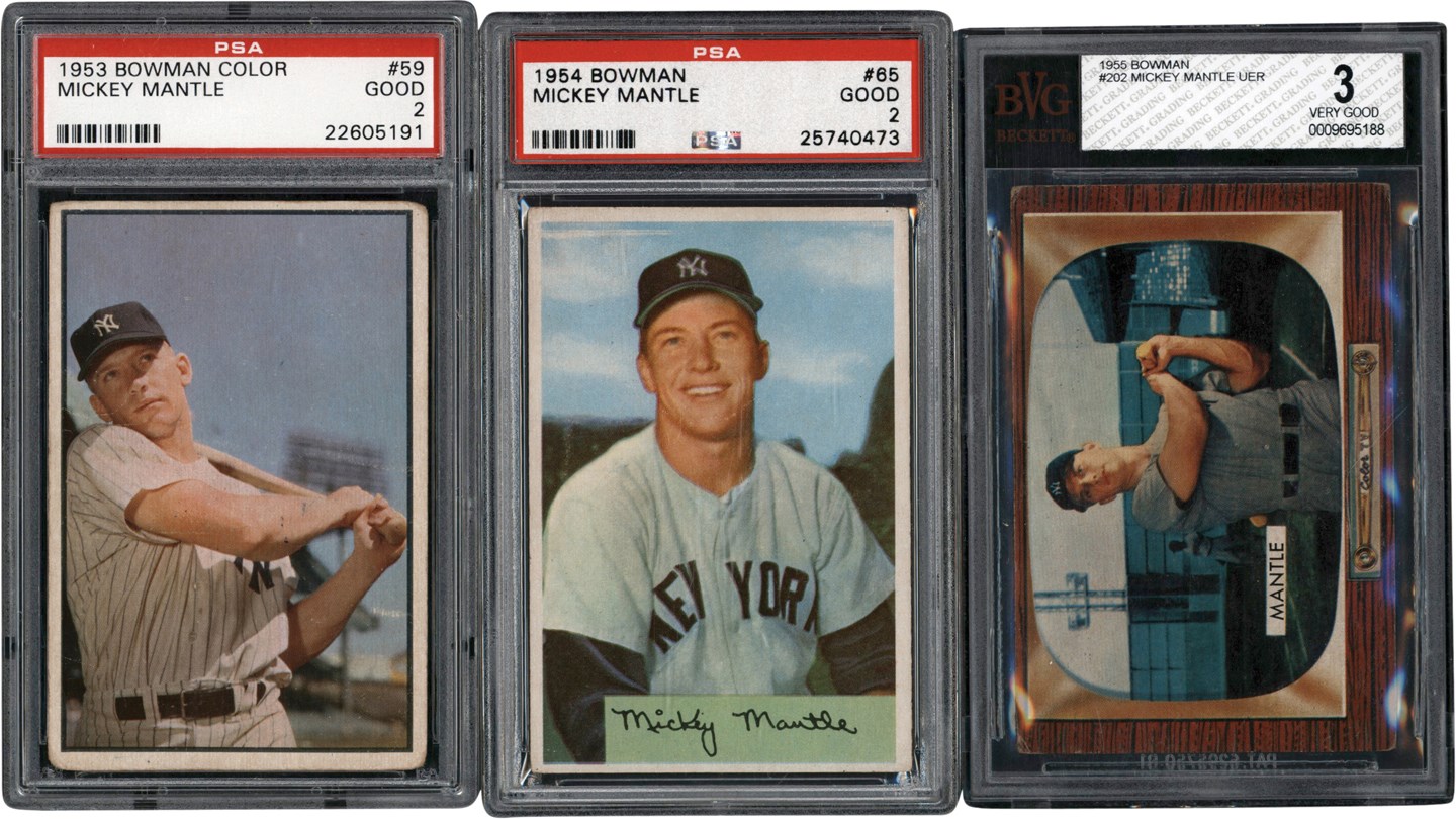 - 1953-1955 Bowman Mickey Mantle PSA & BVG Collection (3)