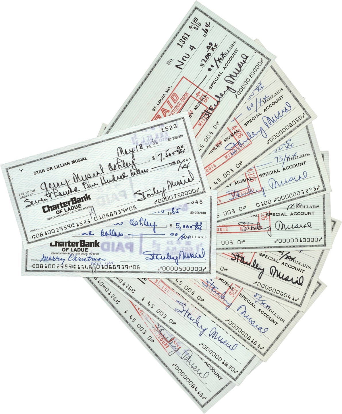 - Collection of Stan Musial Signed Bank Checks (100)