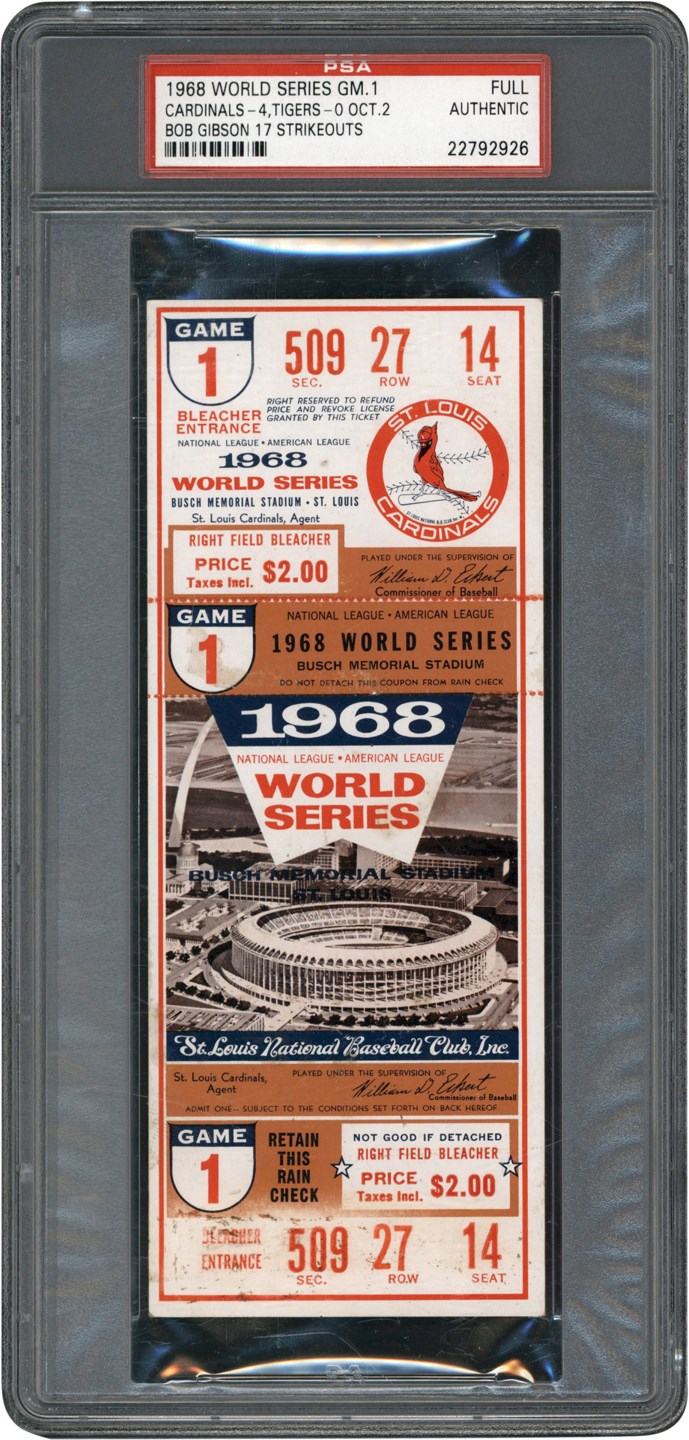 - 1968 Bob Gibson World Series Record 17 Ks Full Ticket (PSA)